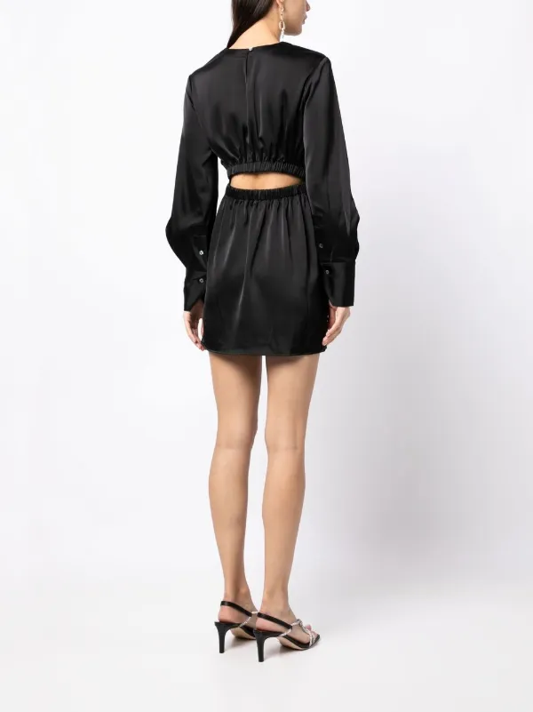 Staud Women's Solid Black Satin Long Sleeve Crosshill Mini Dress