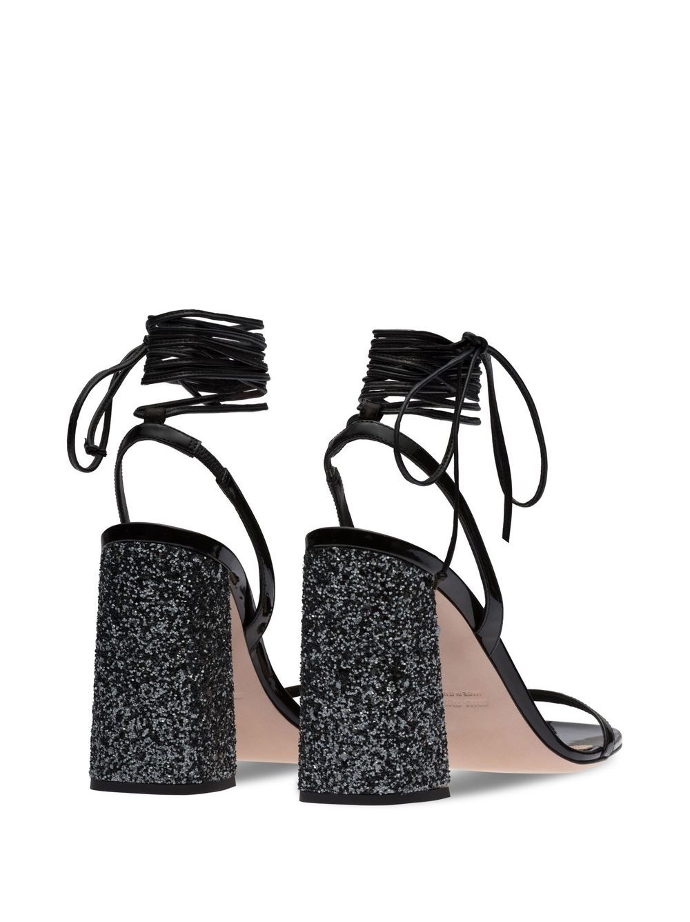 Shop Miu Miu Ankle Tie-fastening Glitter Sandals In Schwarz