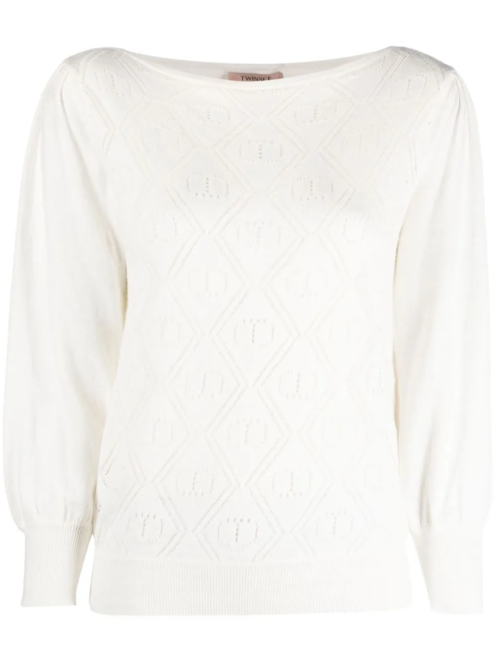 

TWINSET top manga larga tejido con motivo de rombos - Blanco