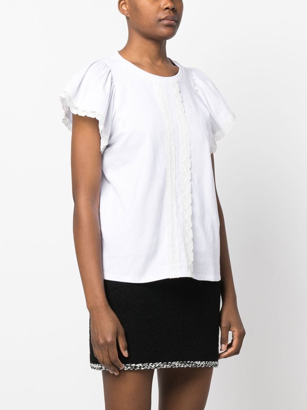 Shop Twinset Lace-trim Flared-sleeve T-shirt In Weiss