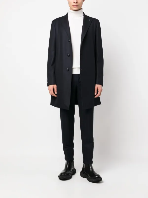 ジャケット Tagliatore Black/white wool blend single-breasted coat TAGLIATORE Single-breasted Wool Jacket - Suits - BeyondStyle