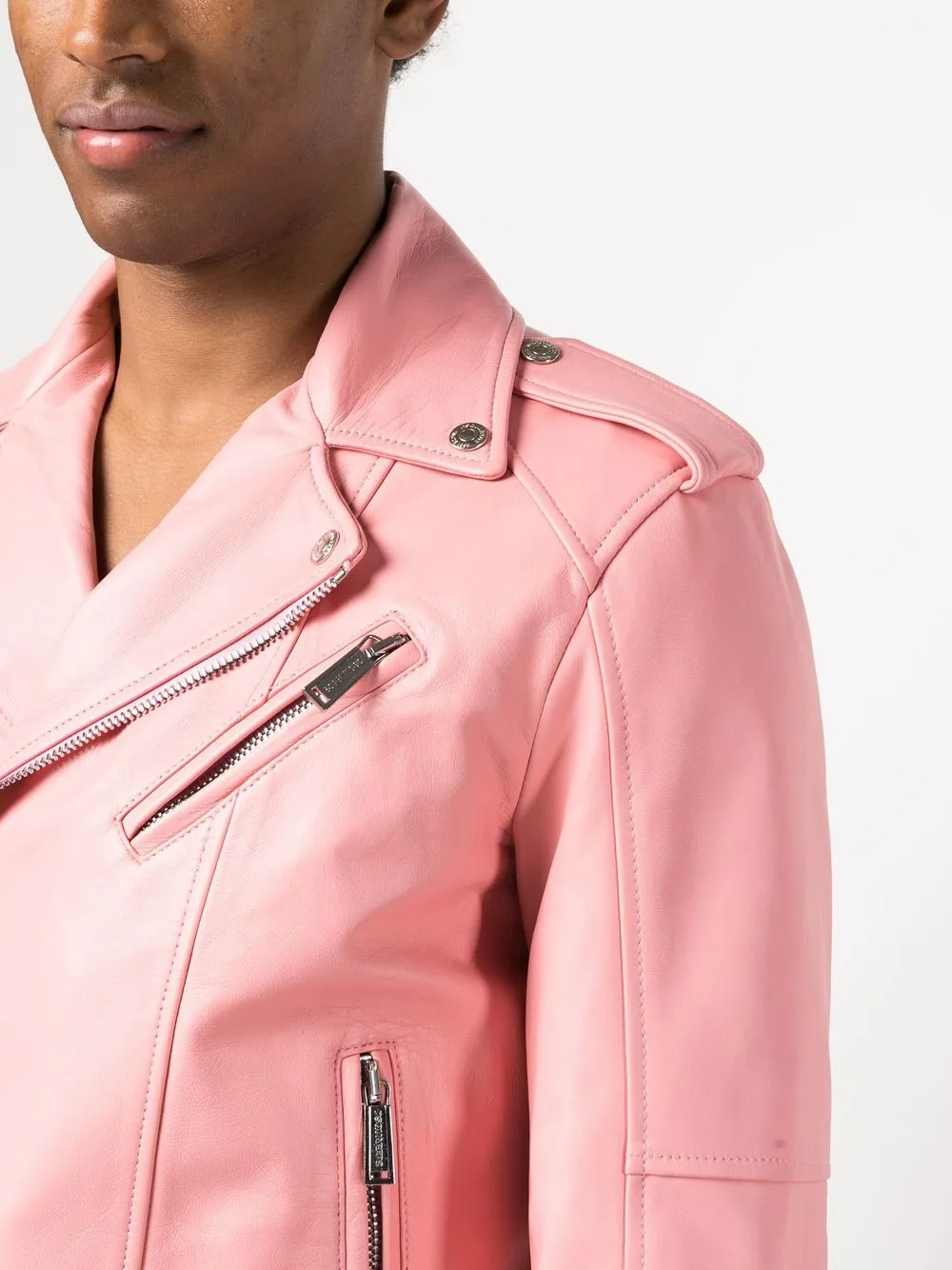 Shop Dsquared2 Leather Biker Jacket In Pink