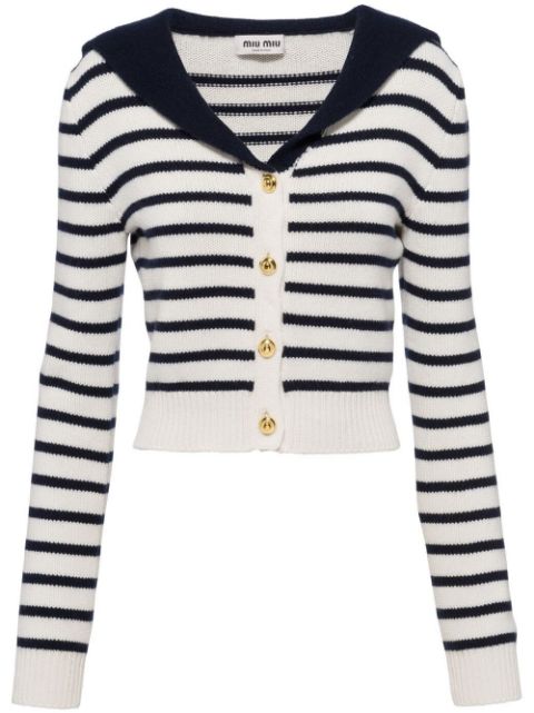 Miu Miu striped cashmere spread-collar cardigan 