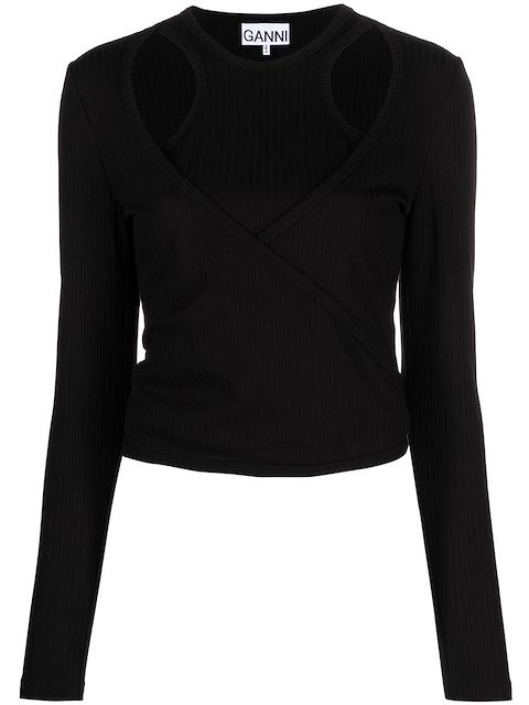 GANNI ribbed jersey wrap blouse
