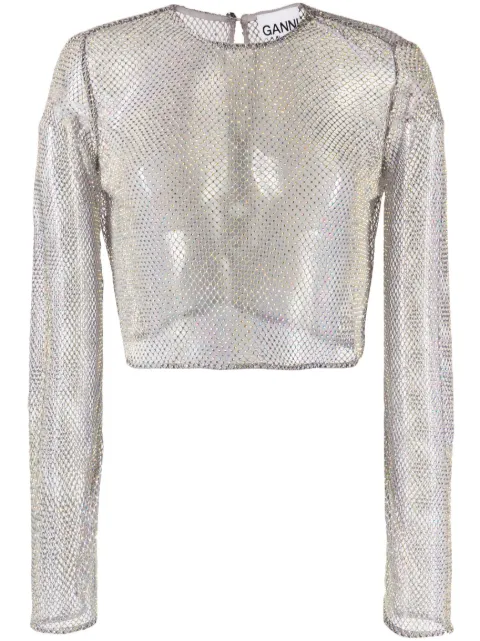 GANNI blouse crop à ornements en cristal