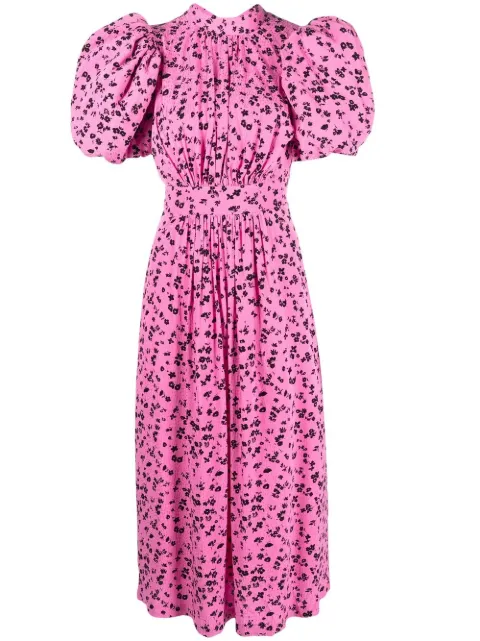 ROTATE BIRGER CHRISTENSEN robe mi-longue en jacquard à manches bouffantes
