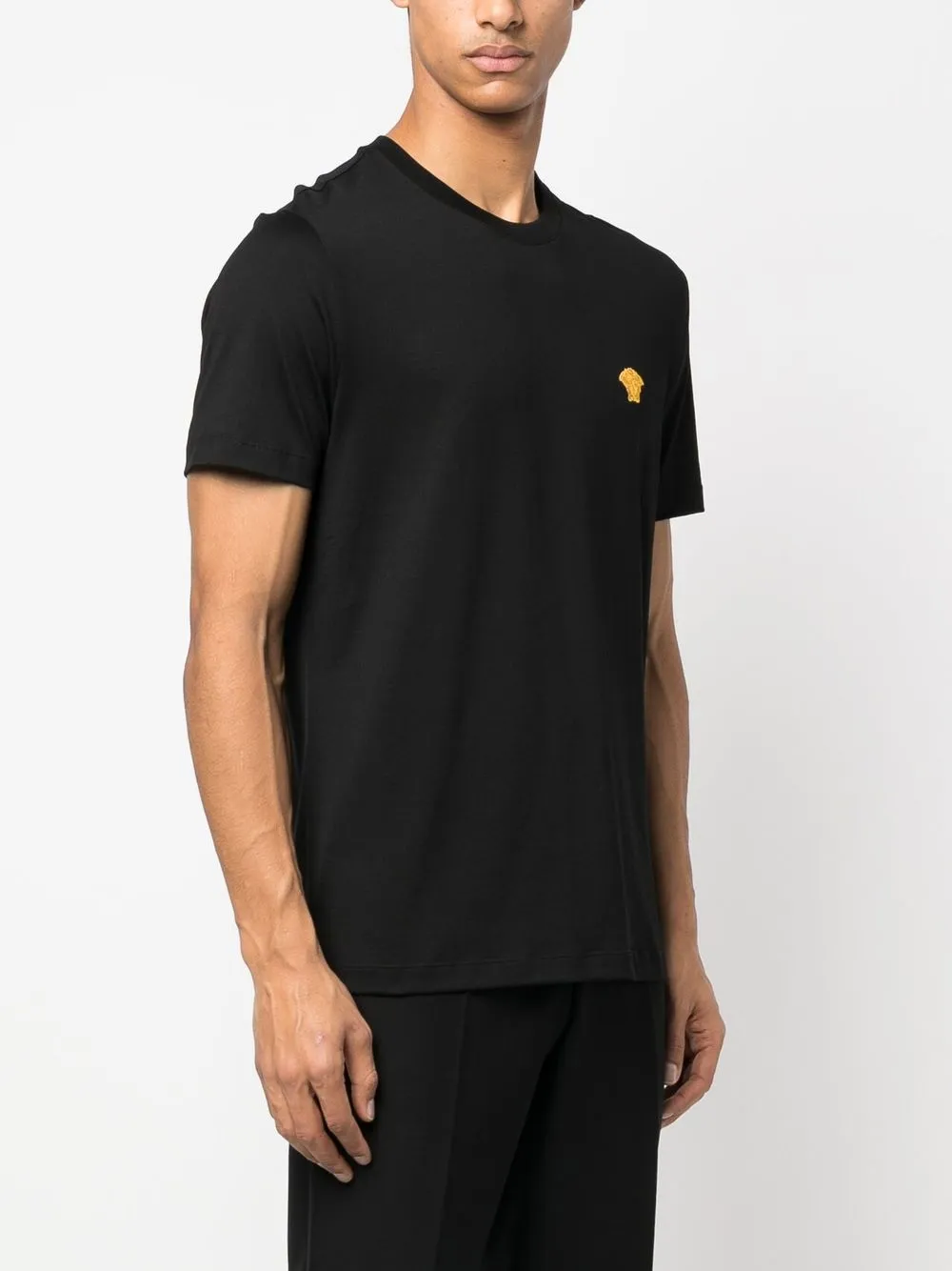 Shop Versace Medusa Embroidered T-shirt In Black