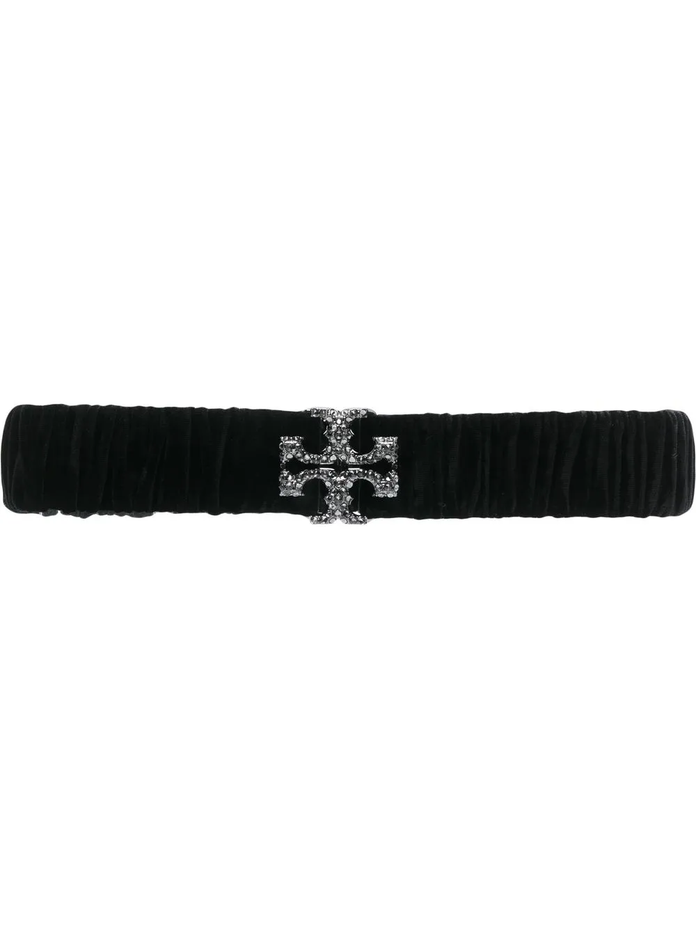 

Tory Burch gem-embellished logo-plaque velvet belt - Black