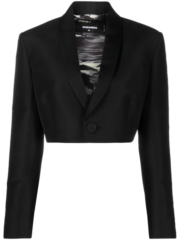 DSQUARED2 ジャケット ブラック DSQUARED2 ディースクエアード クロップド テーラードジャケット
