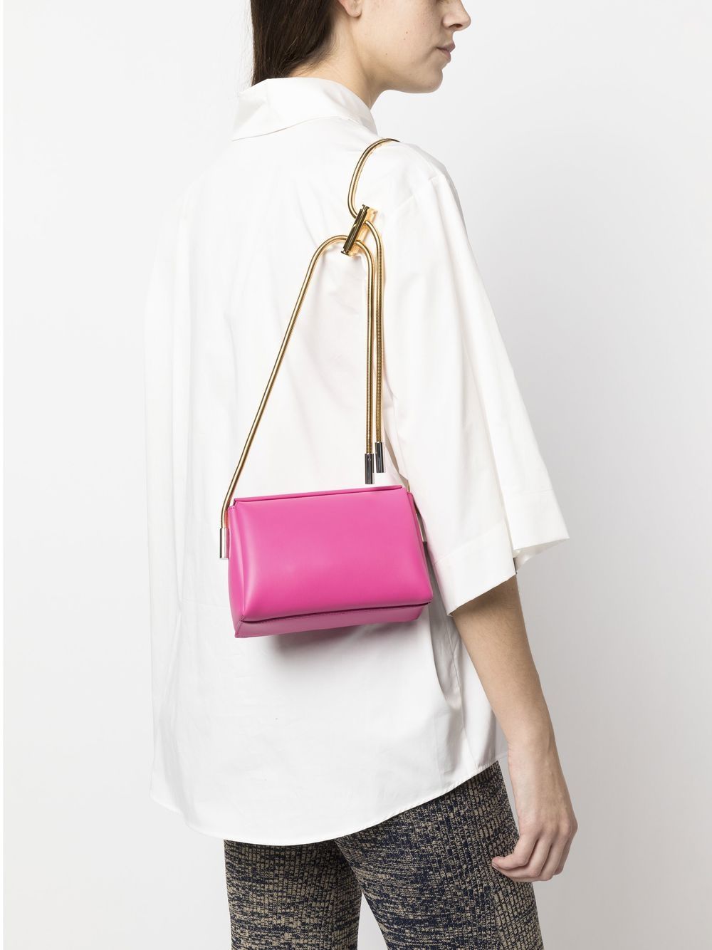 Shop Marni Round Snake Chain Leather Shoulder Bag In Pink