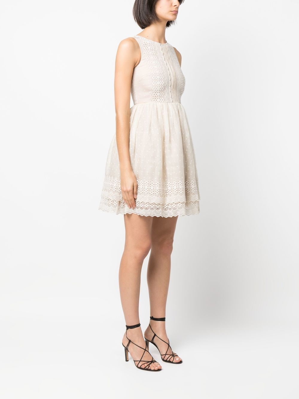 Pre-owned Valentino 2010s Lace-panelled Sleeveless Dress In Neutrals