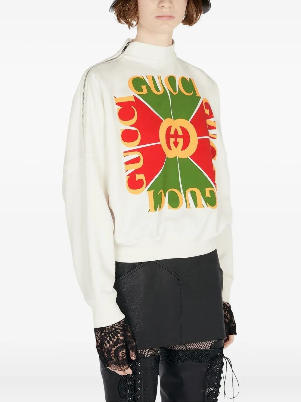 【送料&関税込】Gucci Embroidered Nylon Blend Sweatshirt Embroidered cotton jersey sweatshirt in black | GUCCI® US