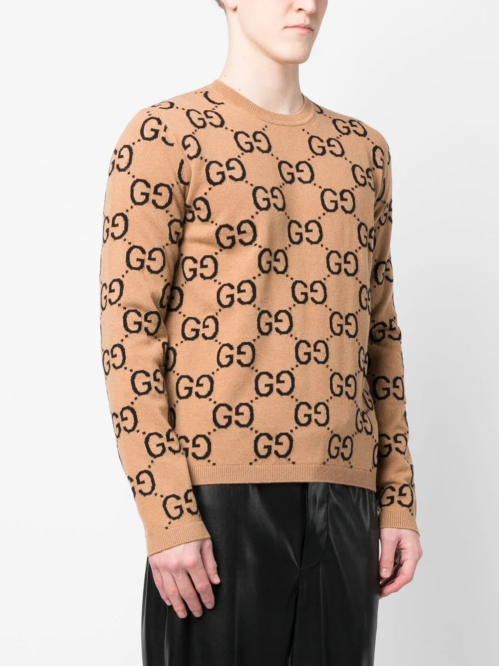 Shop Gucci Gg-monogram Wool Jumper In Neutrals