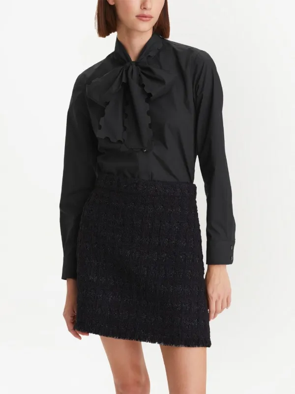 Tory Burch Scalloped Bow Poplin blouse women Cotton 10 Black