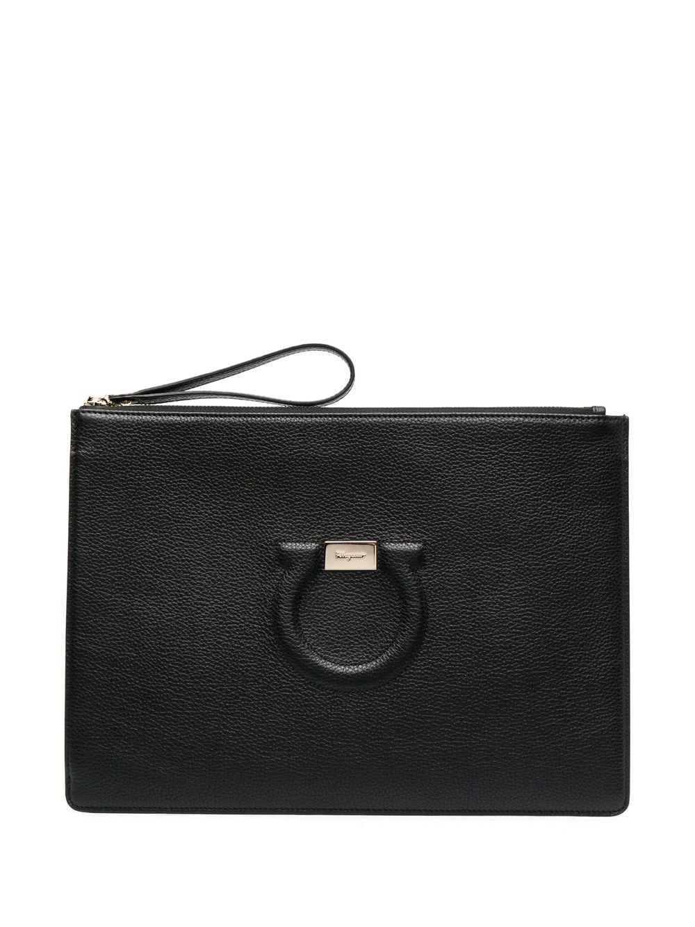 Ferragamo Gancini Zipped Clutch Bag In 黑色