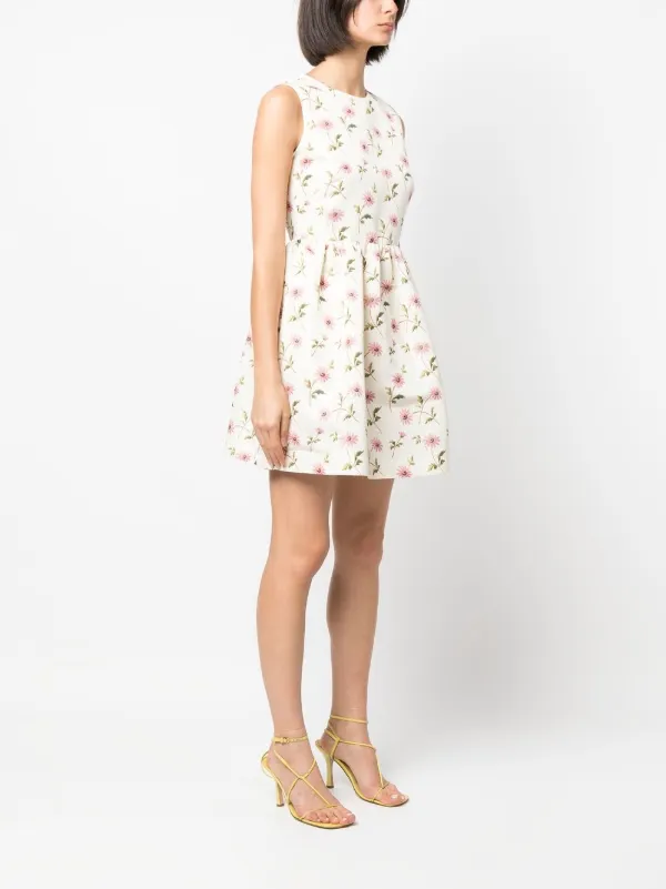 2000s floral dress 2000S VALENTINO Fuchia Silk Taffeta Floral Applique Cocktail Dress With Ruffle Trim