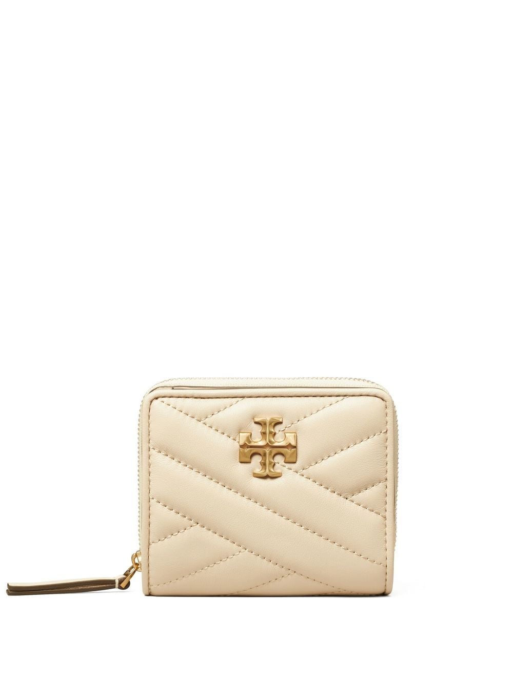 AUTH NWT $198 TORY BURCH Kira Chevron Bi-Fold Soft Leather WALLET-Dusty  Almond