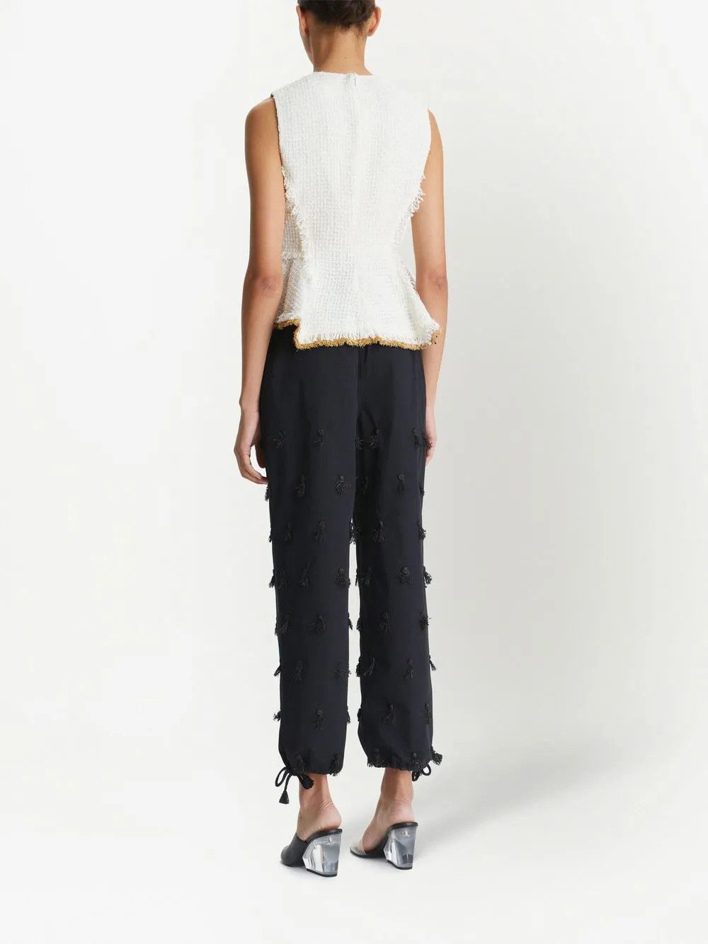 Tory Burch Sleeveless Tweed Peplum Top In Neutrals