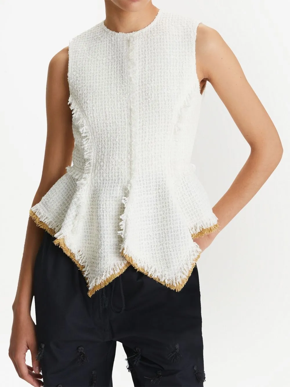Tory Burch Sleeveless Tweed Peplum Top In Neutrals