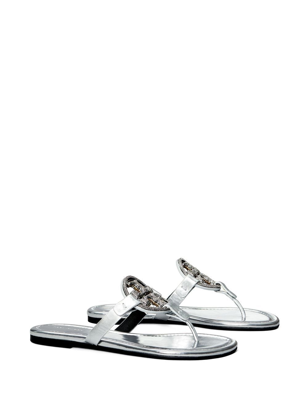 Shop Tory Burch Miller Pave Logo Sandals In Silver