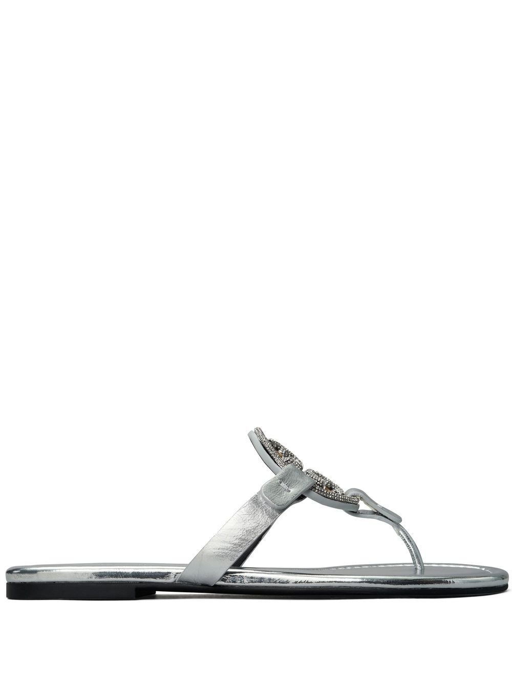 Shop Tory Burch Miller Pave Logo Sandals In Silver