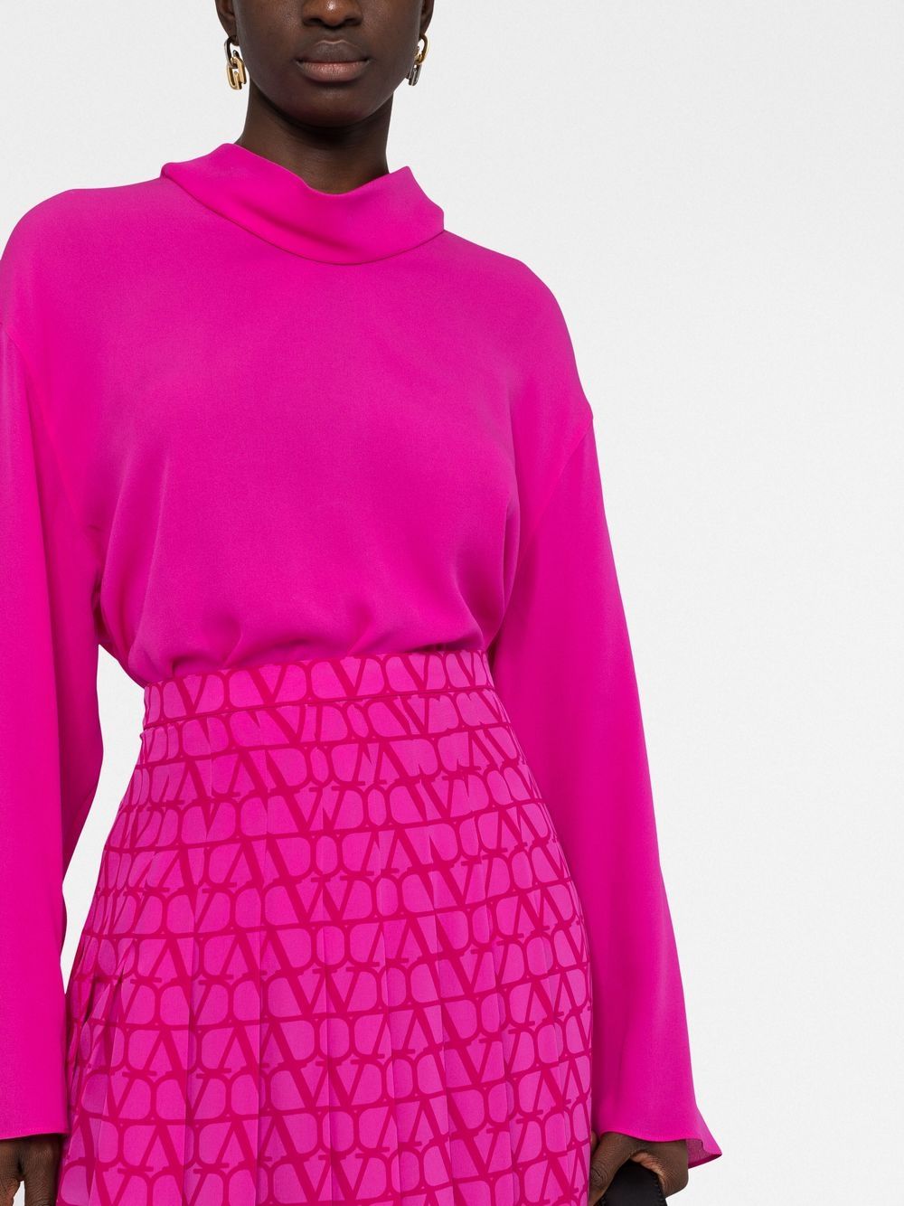 Shop Valentino Bow-detail Funnel Neck Silk Top In Pink
