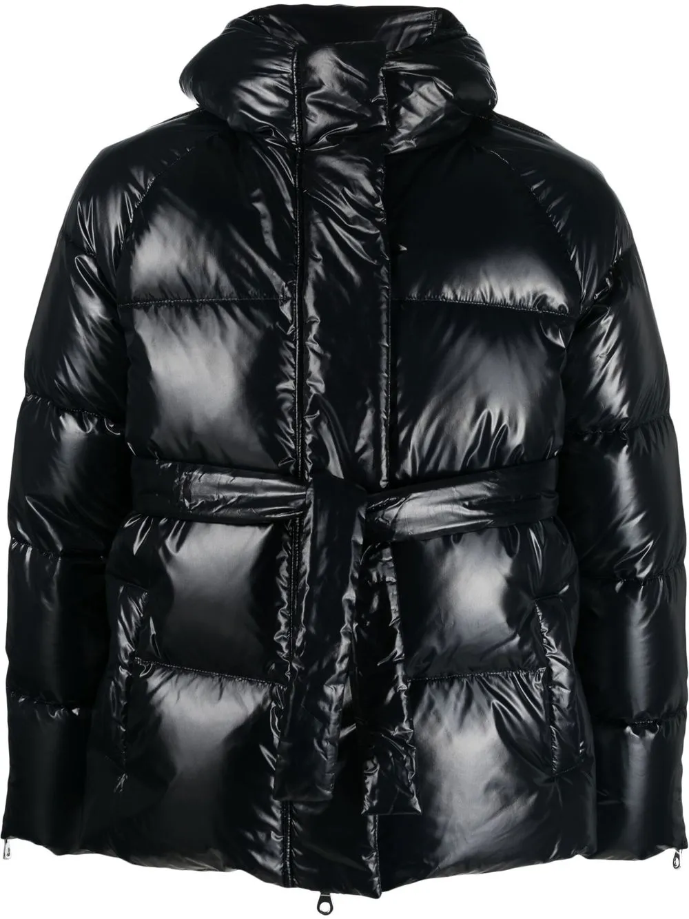 

Goose Tech tie-waist hooded puffer jacket - Black