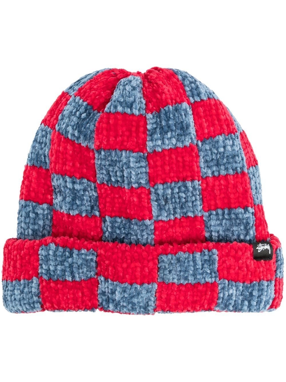 Stüssy checkered crochetknit beanie red MODES