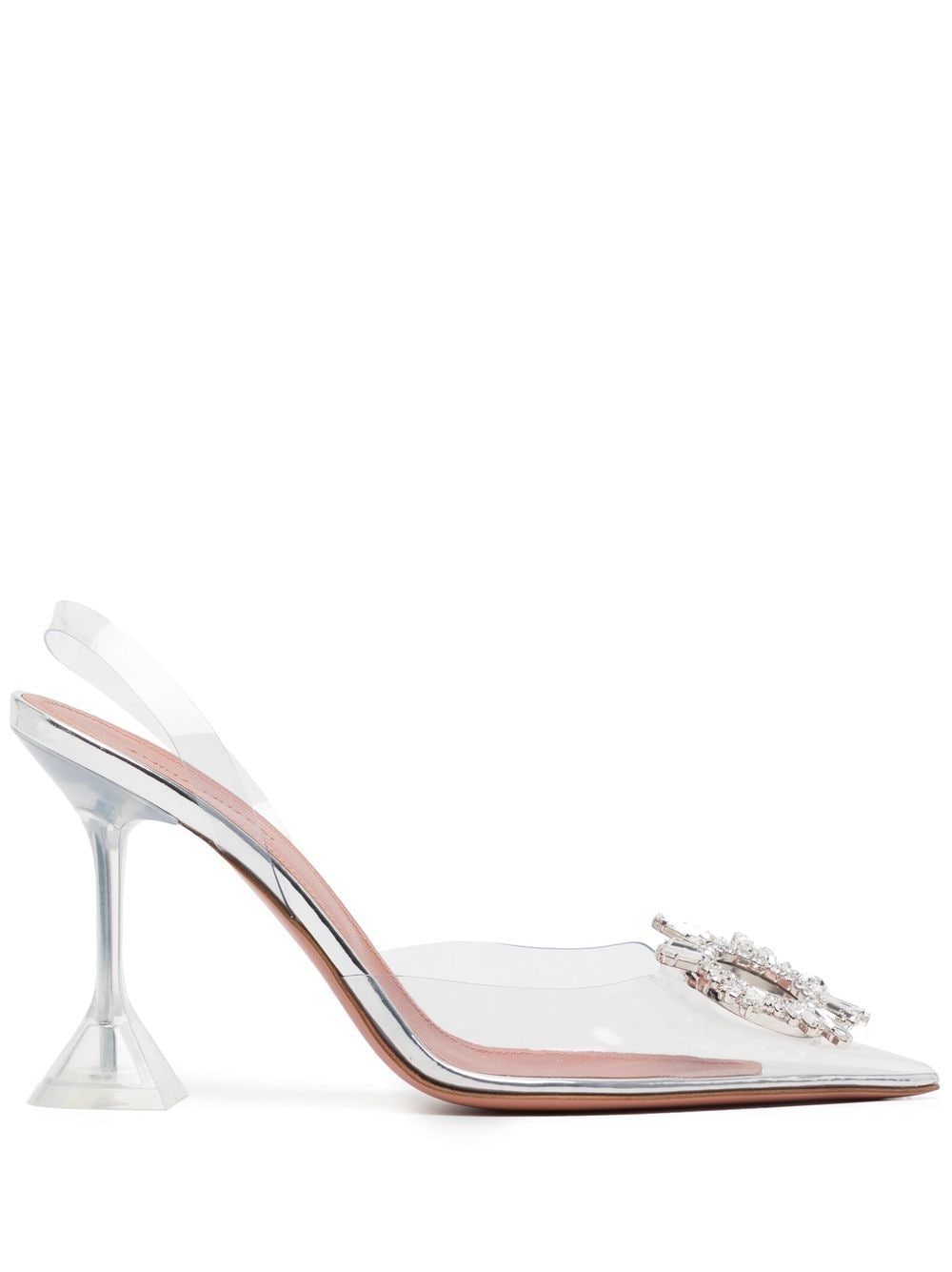 Shop Amina Muaddi Begum 95mm Transparent Pumps In White