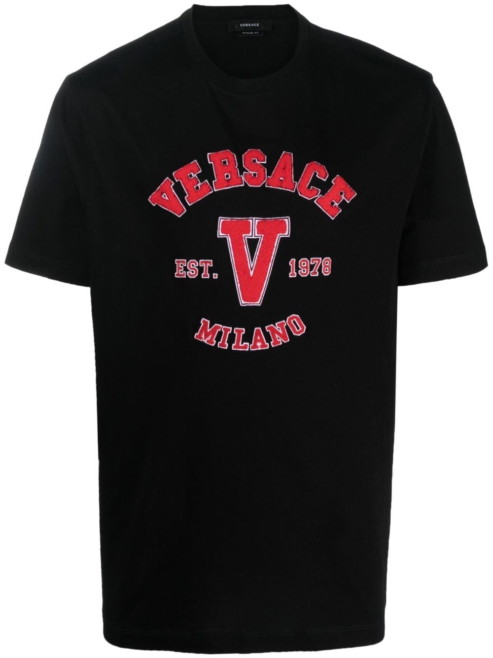 Shop Versace Logo Appliqué T-shirt In 黑色