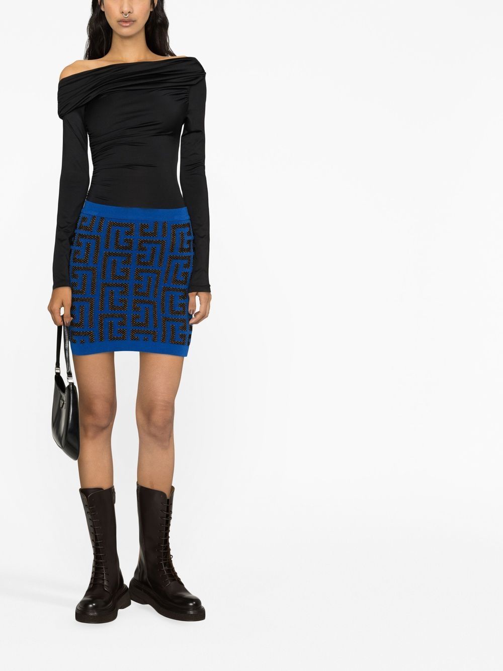 Shop Balmain Monogram-pattern Miniskirt In Blue