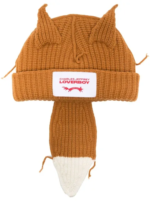 Charles Jeffrey Loverboy ribbed knit 3D fox detail beanie