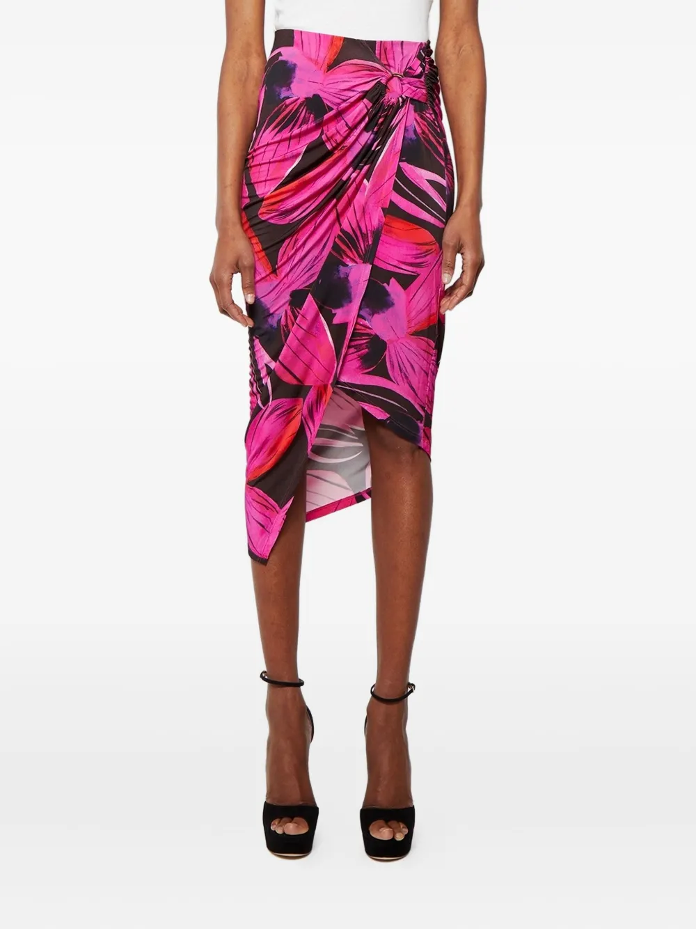 Louisa Ballou Floral-pattern Asymmnetric Skirt In Pink
