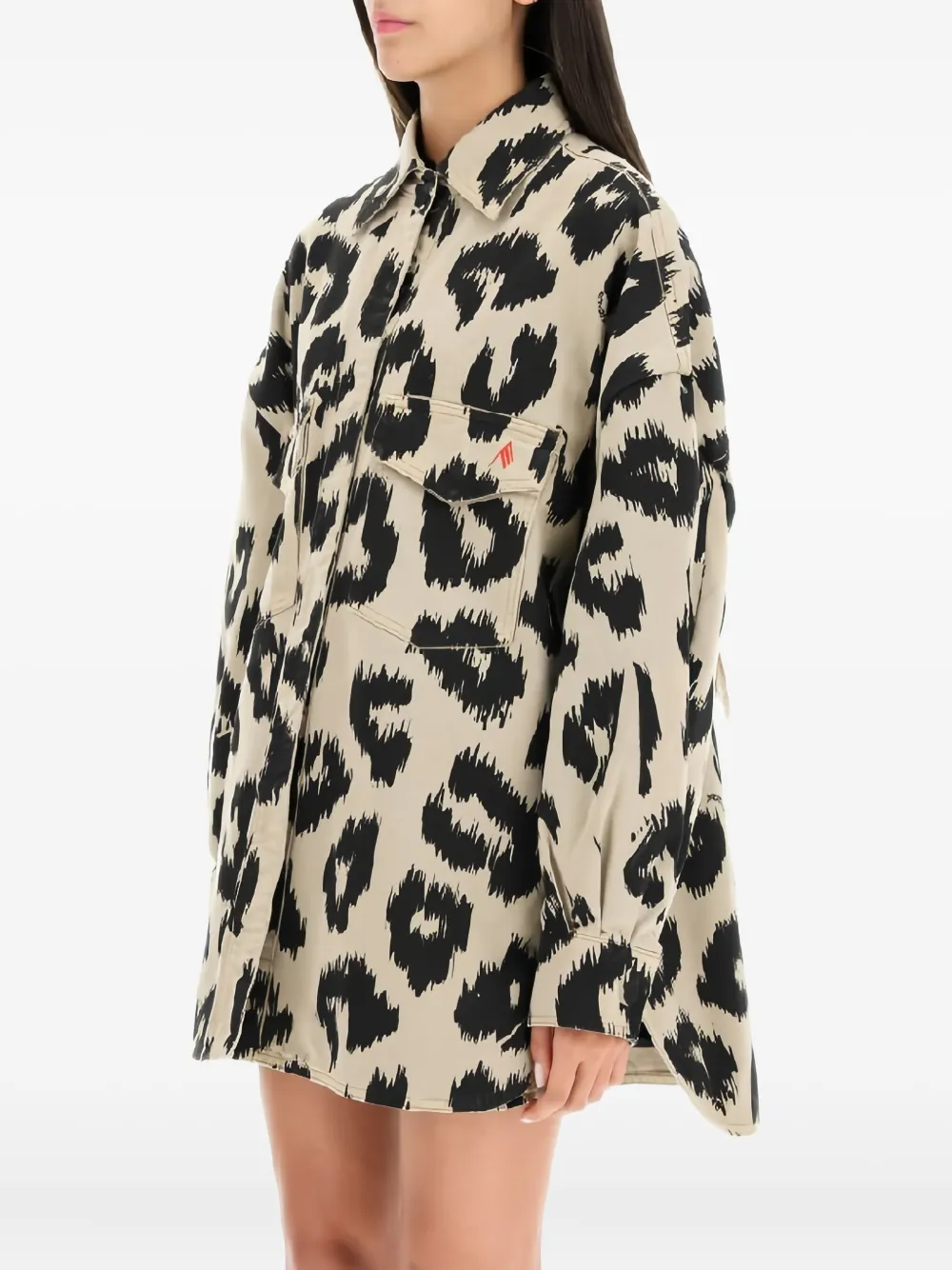 The Attico Spijkerjack met luipaardprint Beige