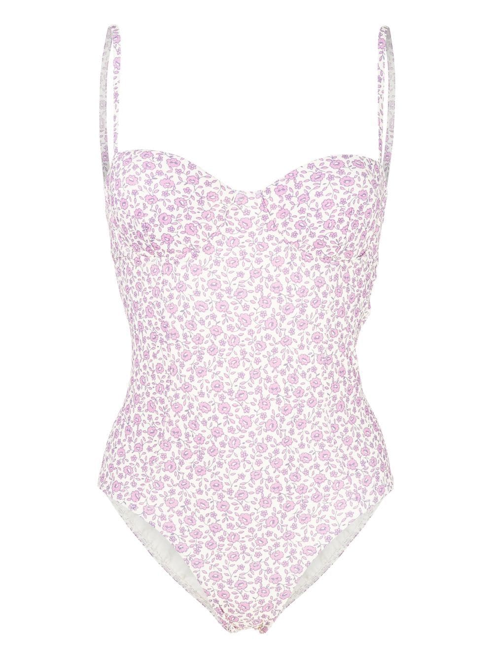 Shop Tory Burch Floral-print Swimsuit In Neutrals