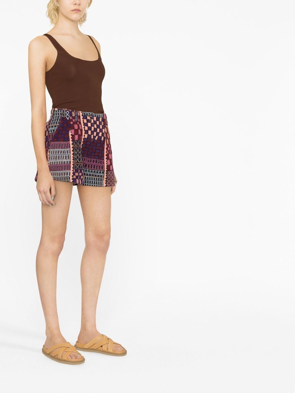 Shop Ulla Johnson Patchwork-print Cotton Shorts In Red