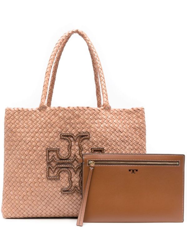 Tory Burch Mcgraw Dragon Woven Small Bucket Bag in Brown