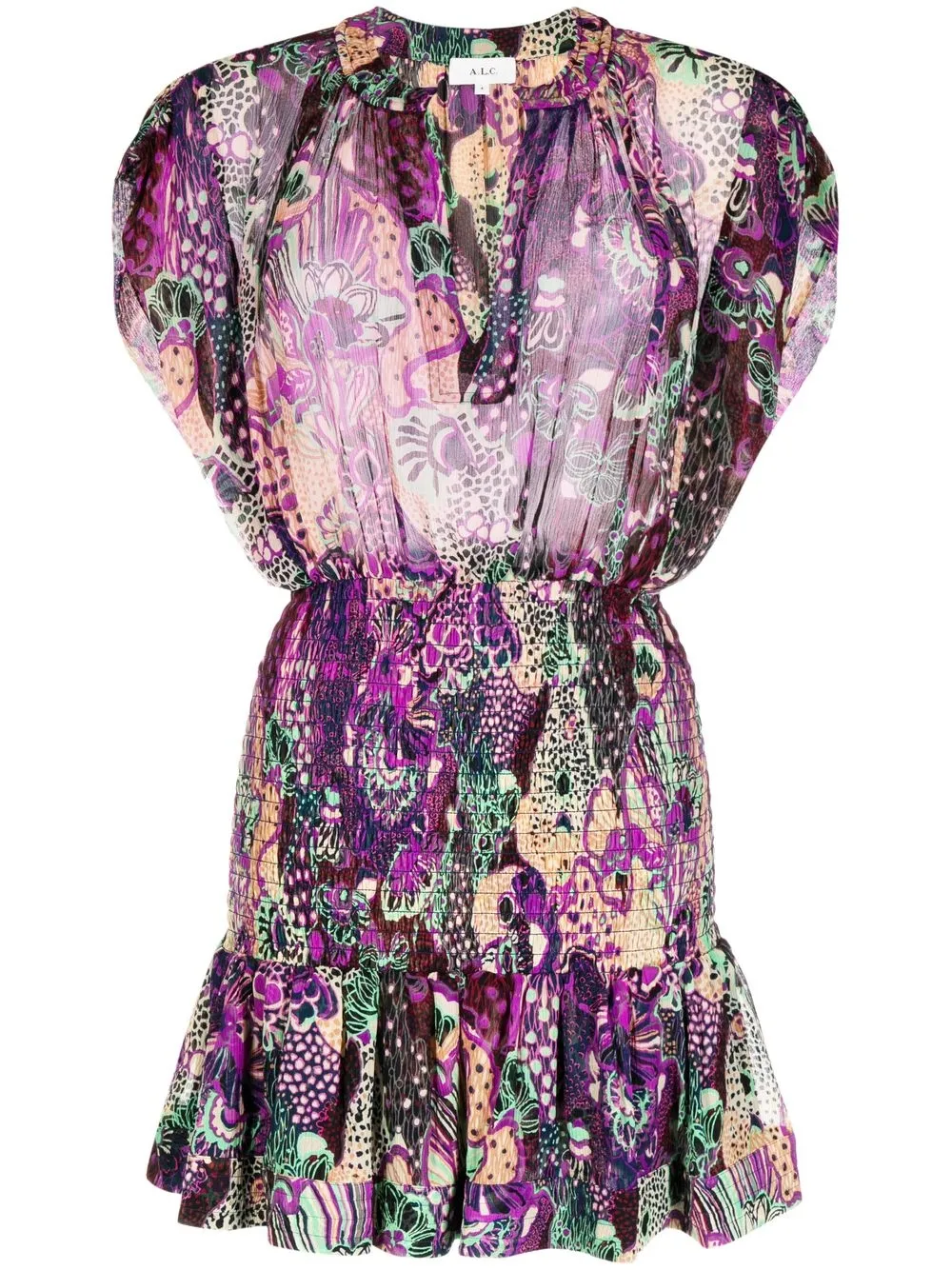 Summer Tie Front V Neck Elegant Sexy Floral Print Mini Dress Women Off Shoulder Ruffle Party Dress Femme Backless A-Line Dresses
