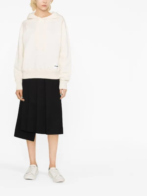 Jil Sander logo-patch Drawstring Hoodie | Neutrals | FARFETCH JO