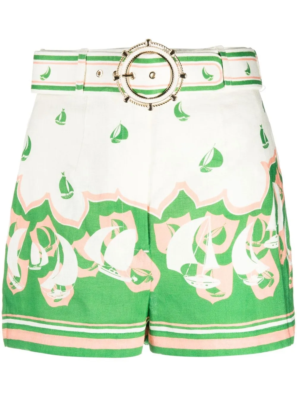 

ZIMMERMANN High Tide Sailboat-print belted shorts - White