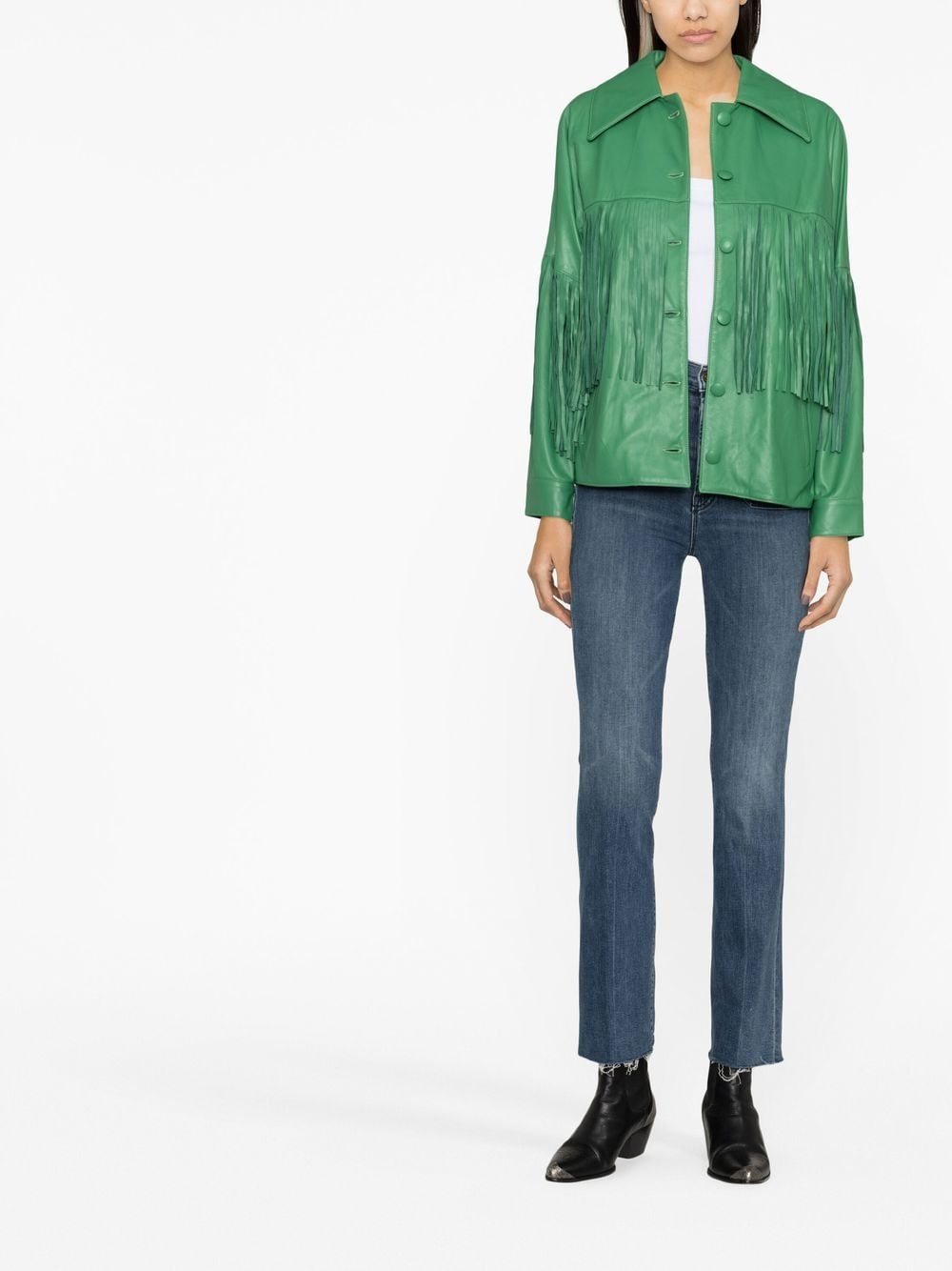 Shop Dancassab Taylor Fringed Leather Jacket In Green