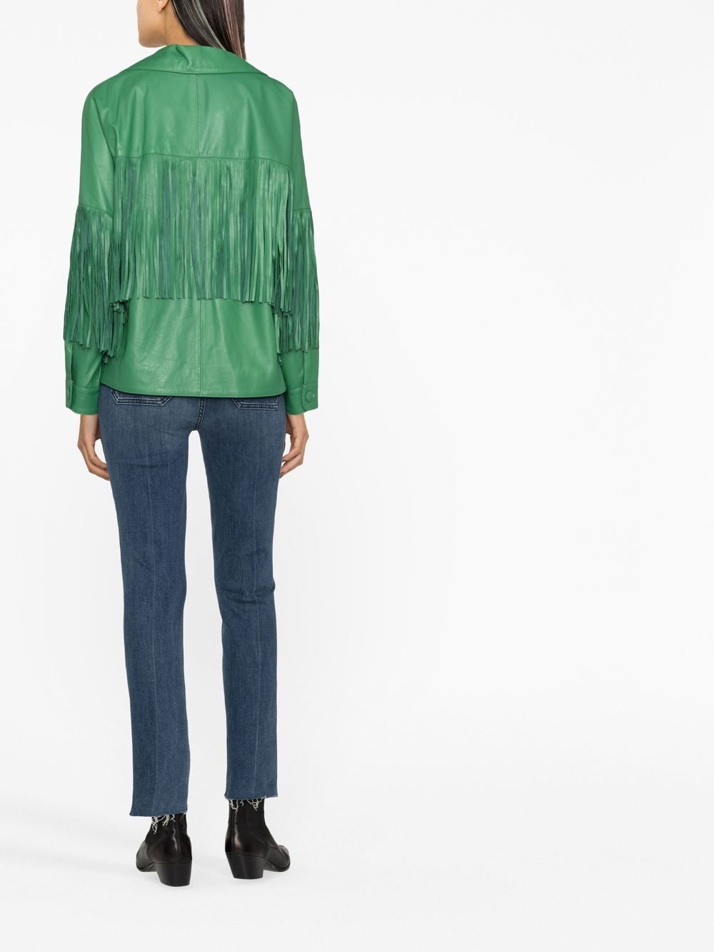 Shop Dancassab Taylor Fringed Leather Jacket In Green