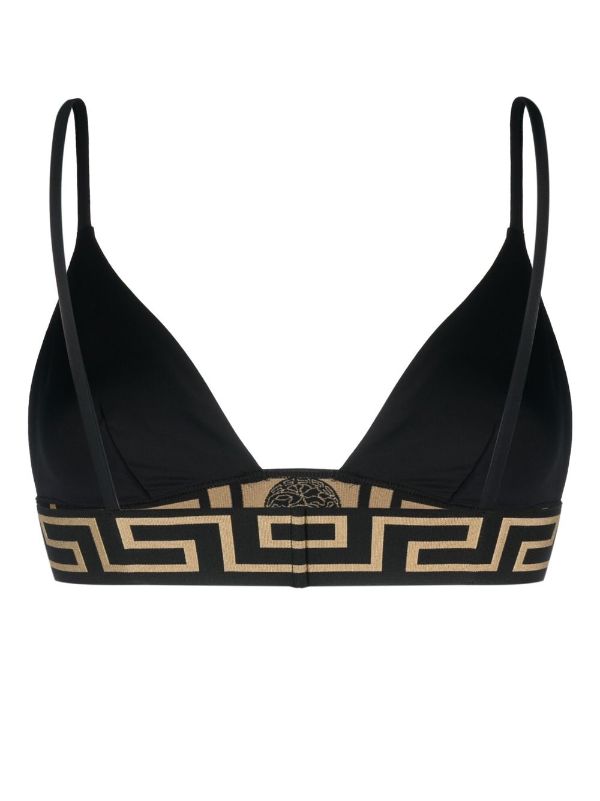 Versace Greca One Shoulder Bikini Top in Black