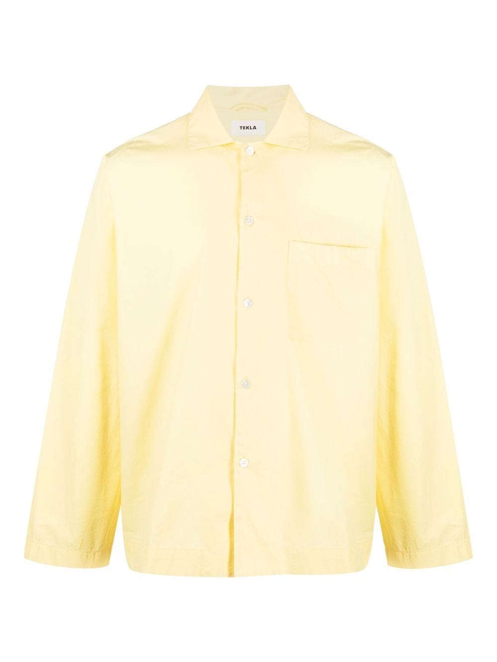 Shop Tekla Poplin Pajama Shirt In Yellow