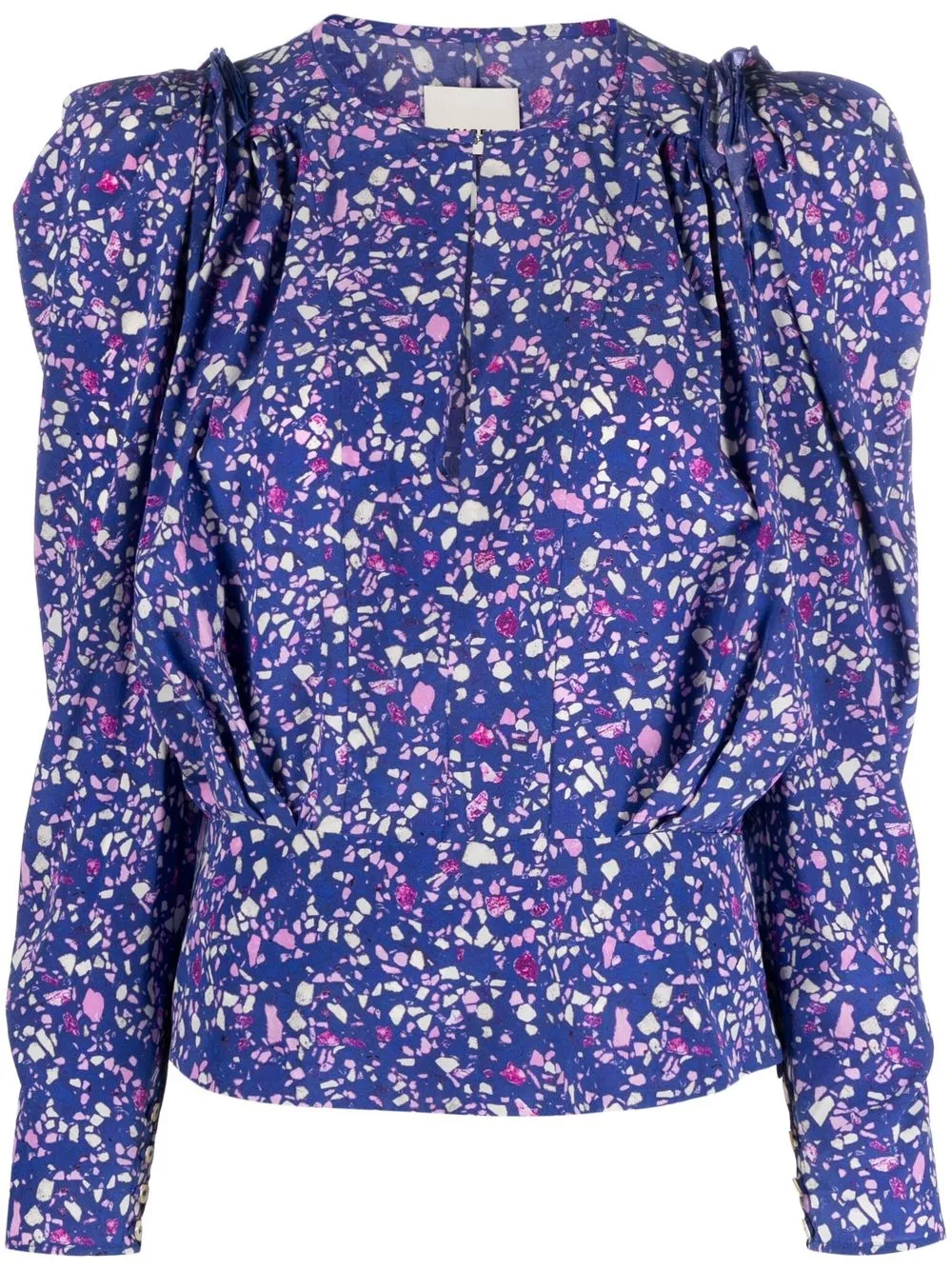 Isabel Marant Abstract-print Puff-sleeve Blouse In Blue