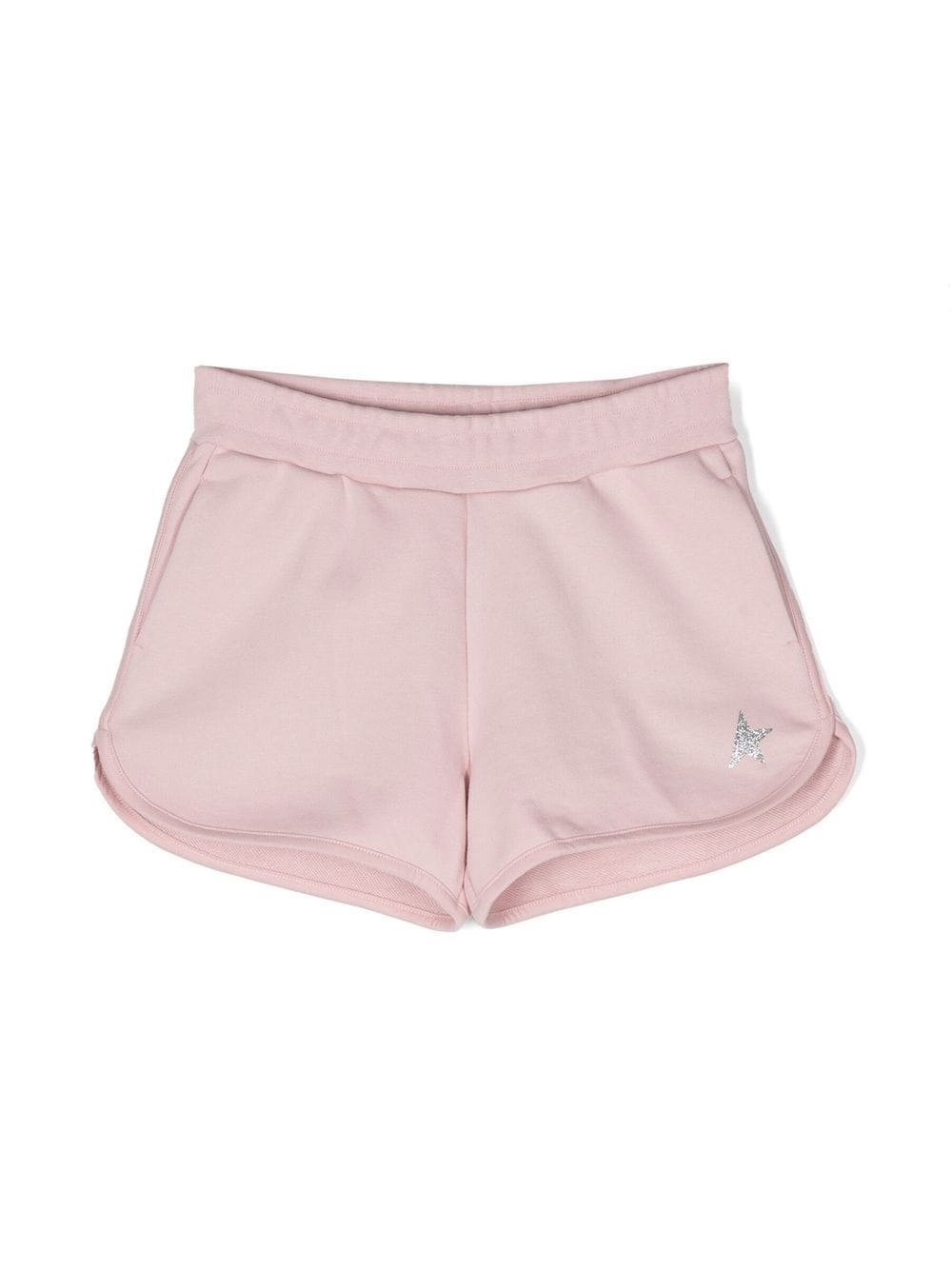 Golden Goose Kids' Star Glitter Print Cotton Blend Shorts In Pink Silver
