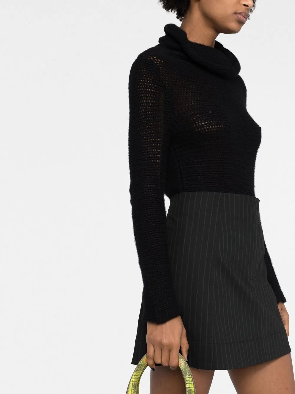 Ganni A-line Pinstripe Miniskirt In Black