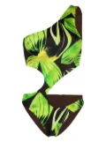 Louisa Ballou leaf-print one shoulder swimsuit - Black