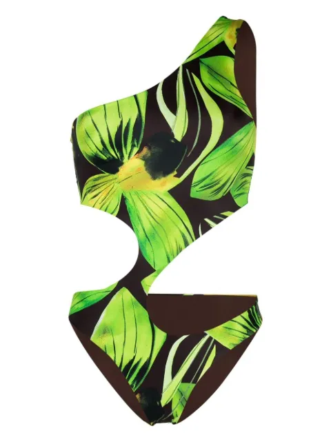 Louisa Ballou leaf-print one shoulder swimsuit