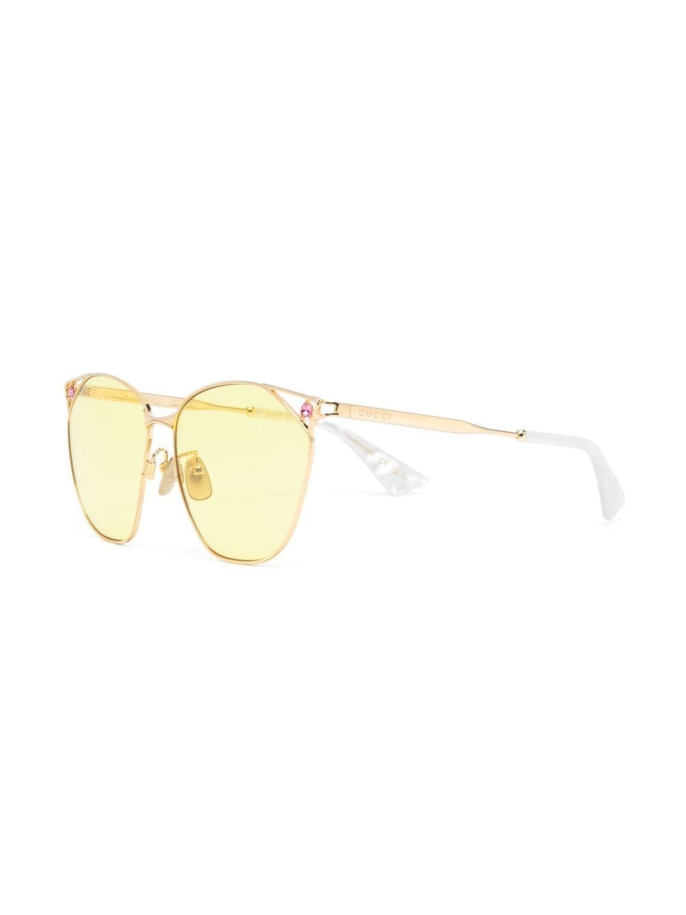 Shop Gucci Round-frame Sunglasses In 金色